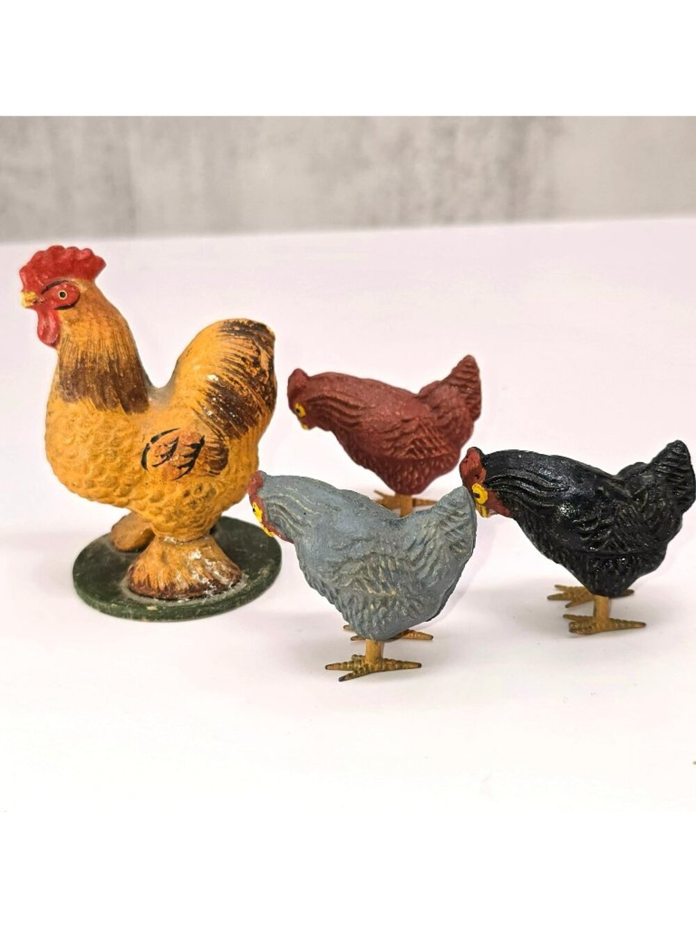 Vintage German Hand-Painted Chicken & Rooster Figurines - Set Of 4 CM2317